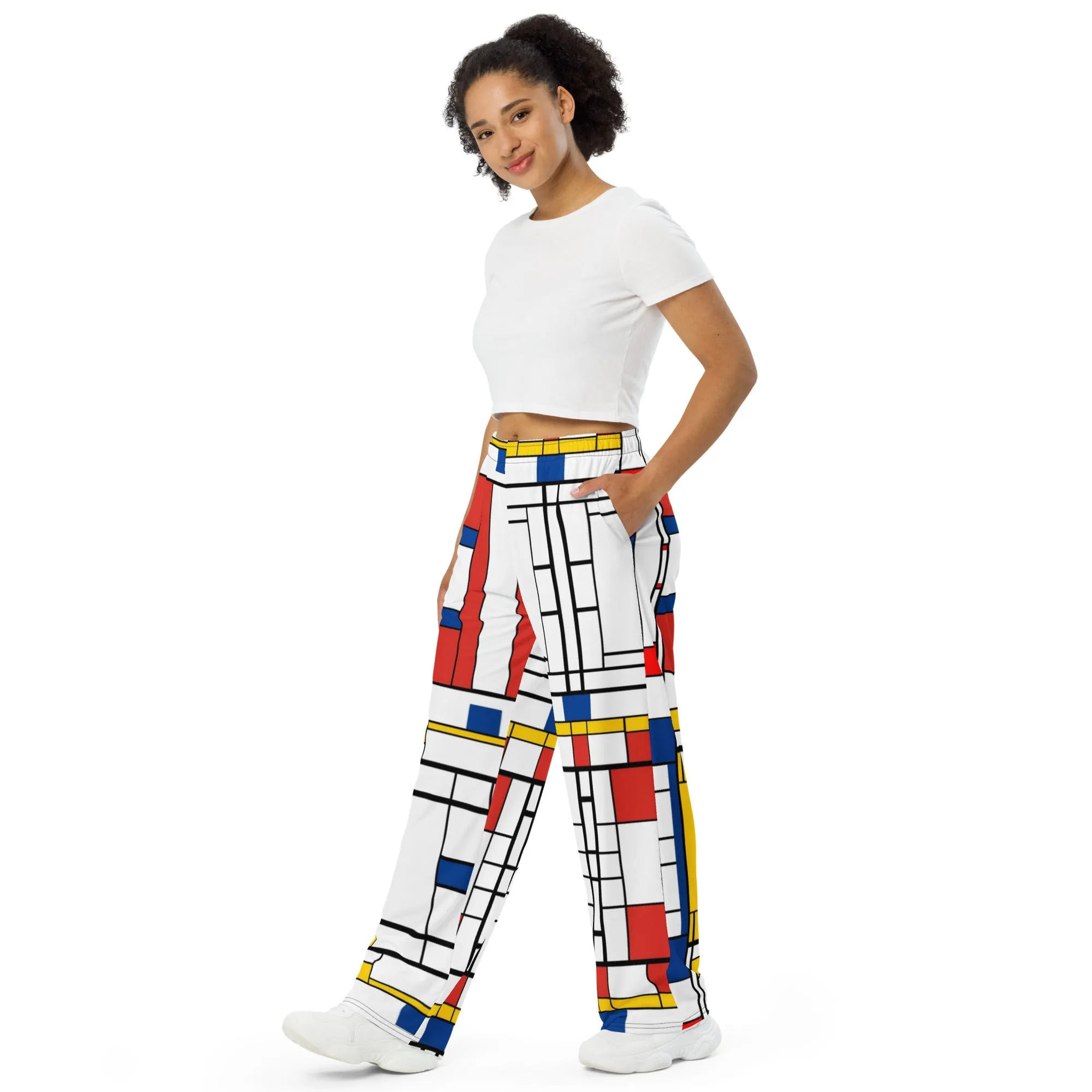 All-over print unisex wide-leg pants / Mondrian pants / AI pants / Piet Mondiran / Industrial fashion / Vintage pants