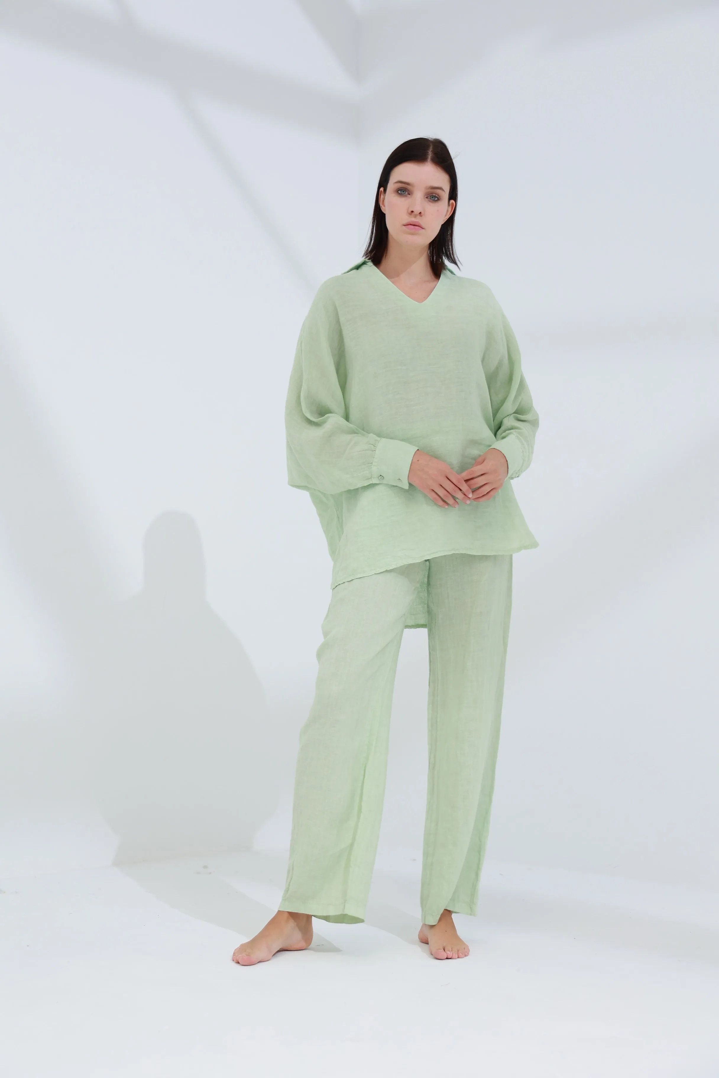 Armonia Straight Leg Linen Pants Verdino