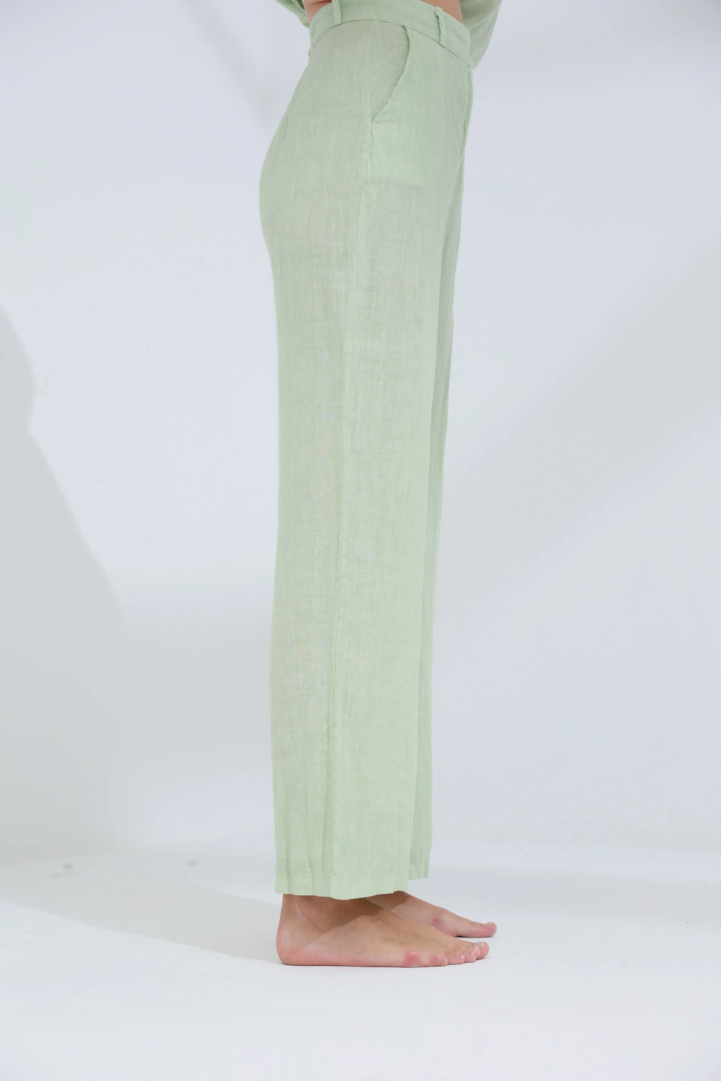 Armonia Straight Leg Linen Pants Verdino