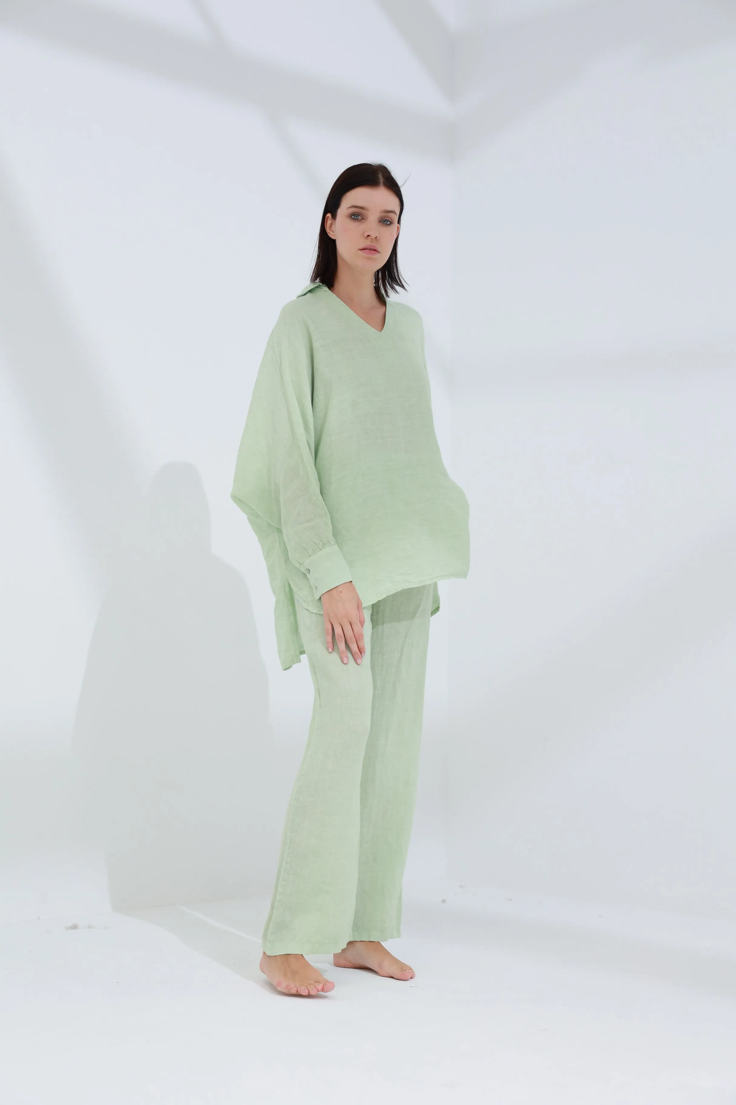 Armonia Straight Leg Linen Pants Verdino