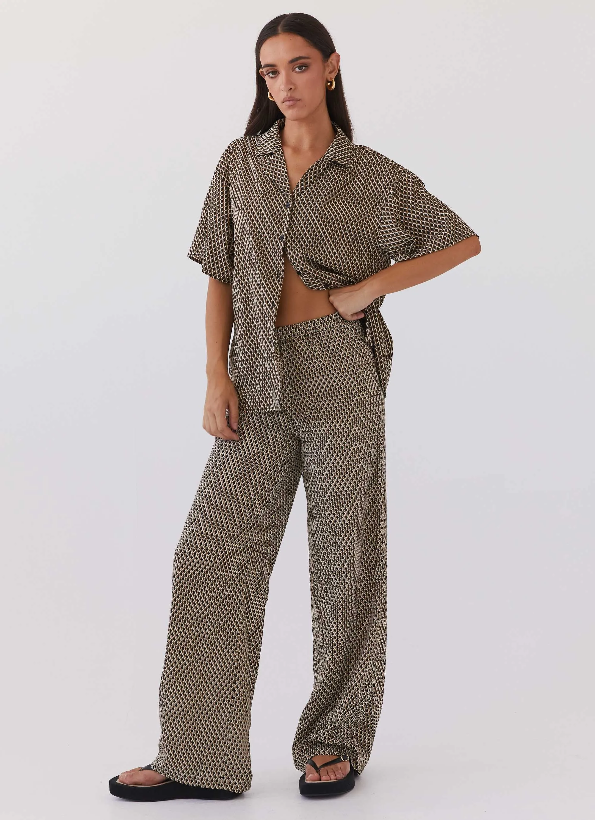 Bruno Wide Leg Pants - Brown Geo