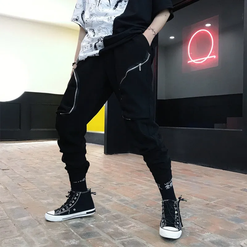 Casual Streetwear Hip Hop Dancing with Oblique Zipper Design Men Pant