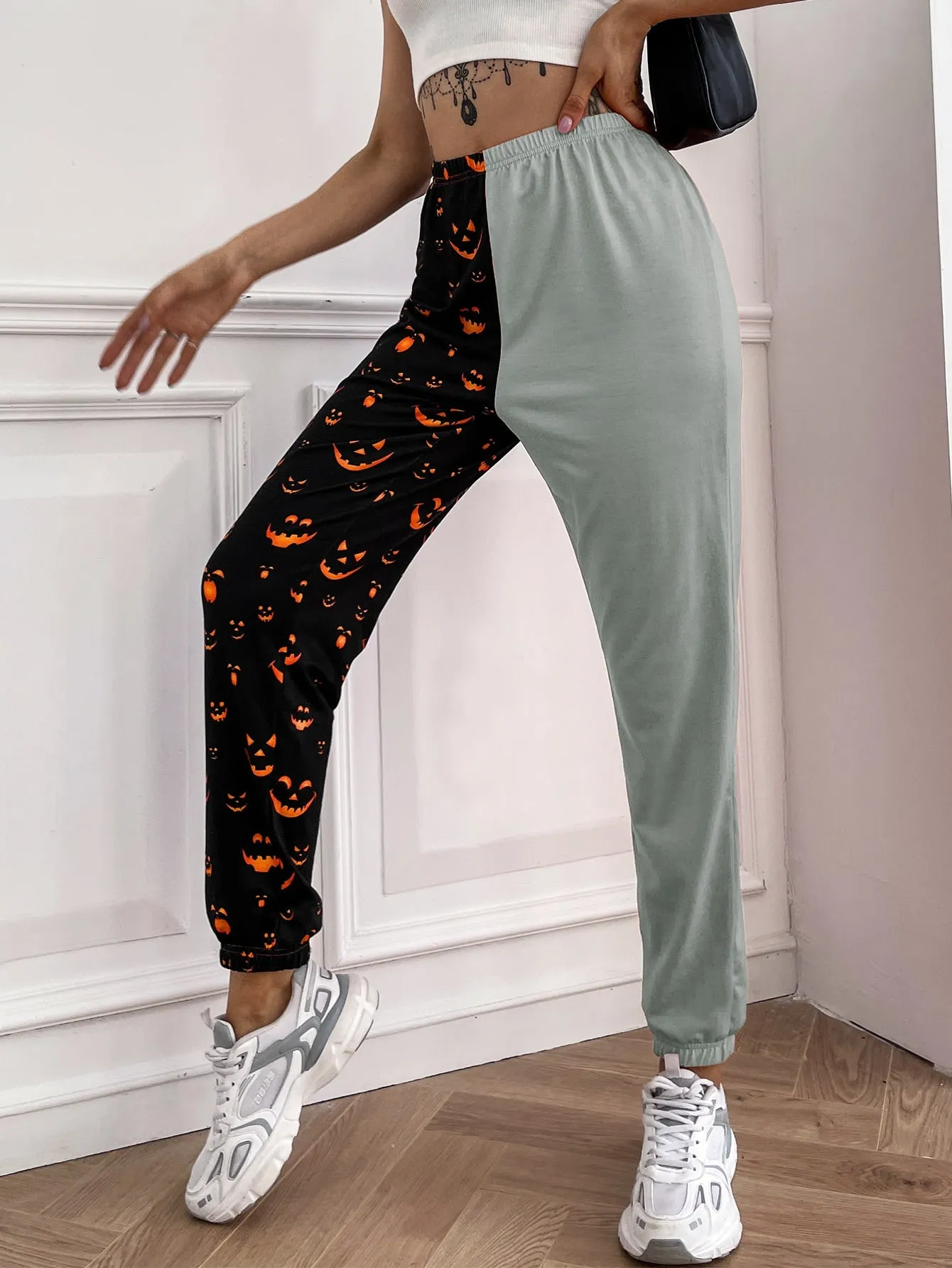 Colorblock Natural Cropped Women Sweatpants