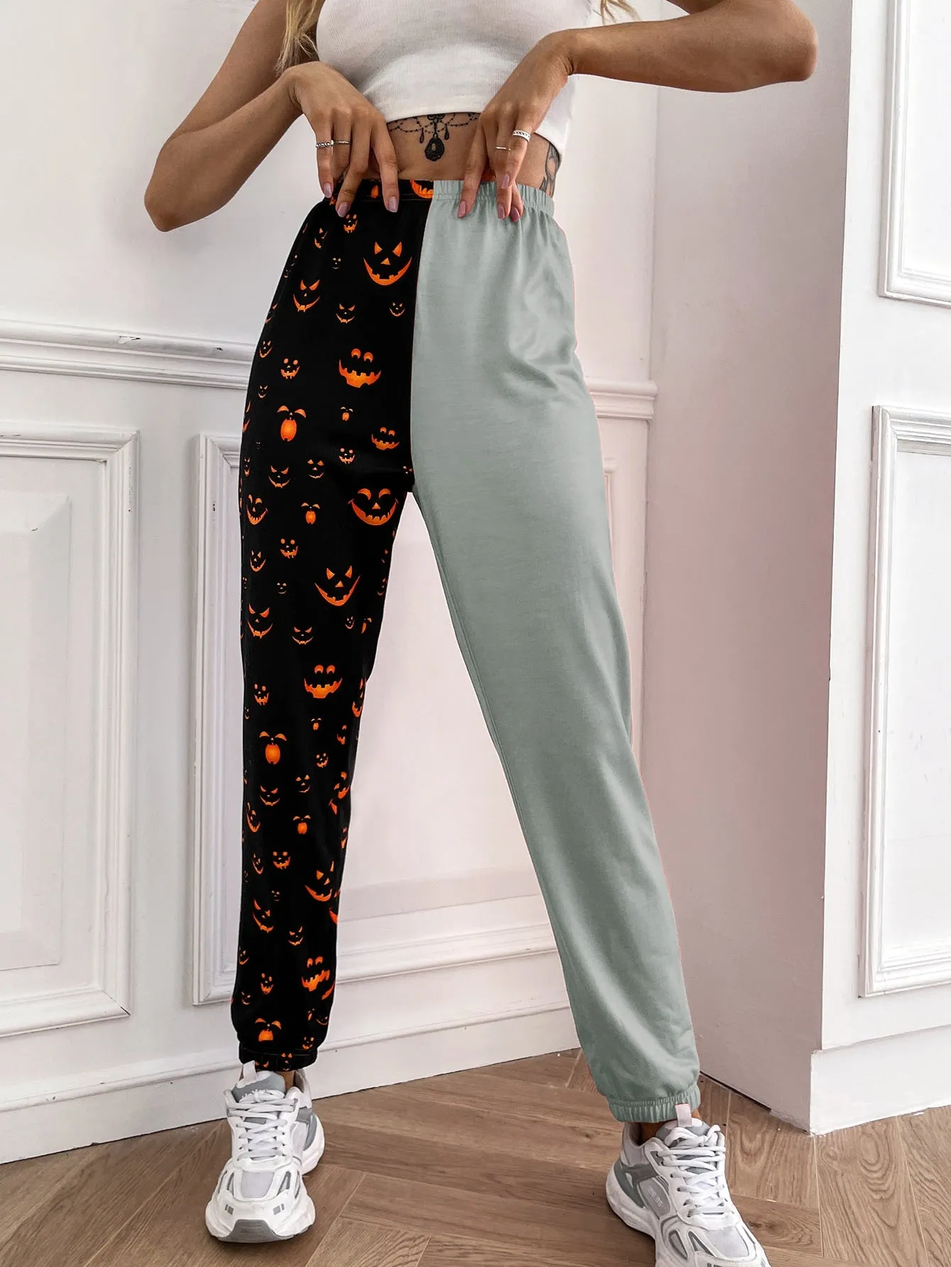 Colorblock Natural Cropped Women Sweatpants