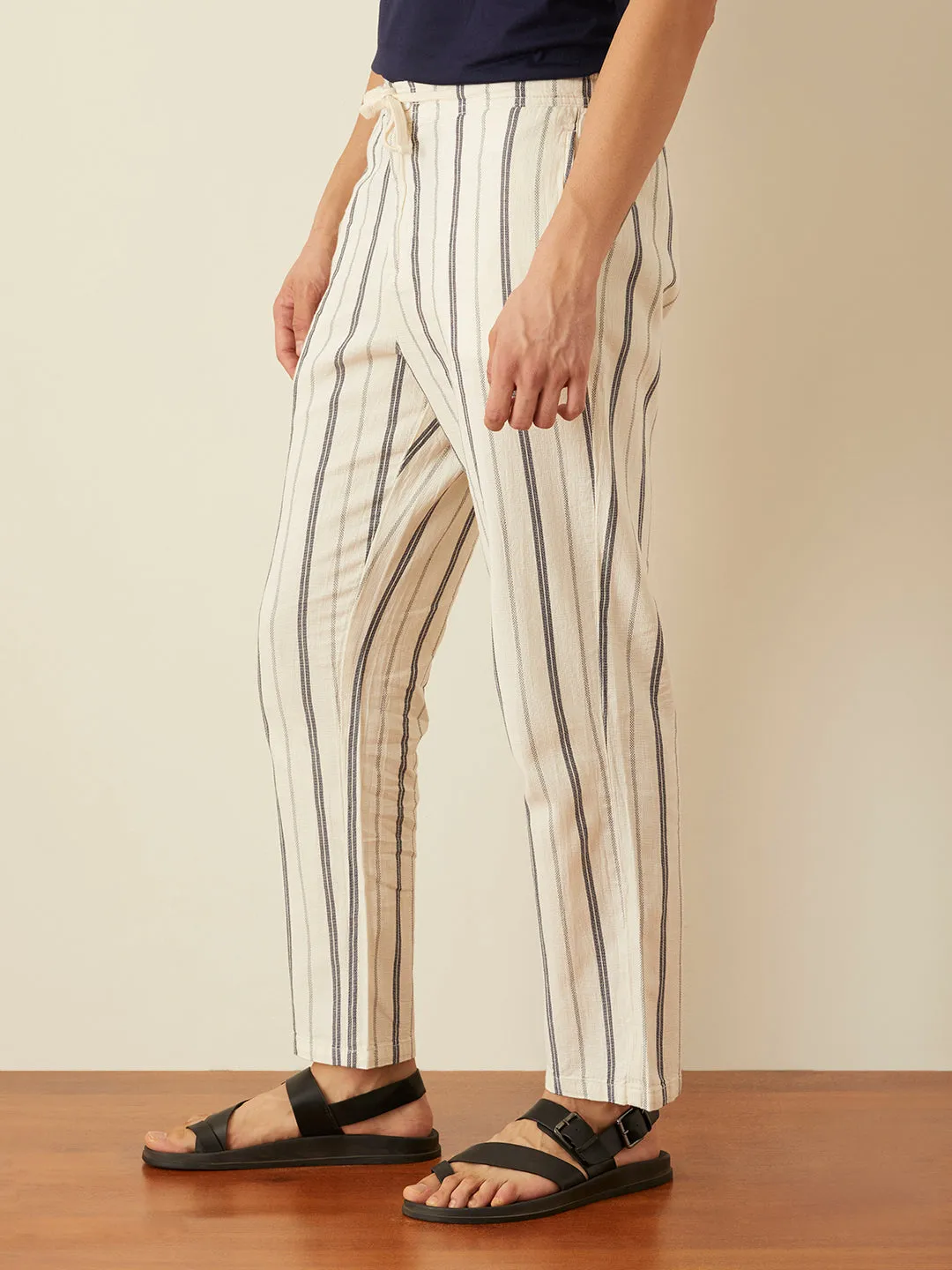 Cream Plain Loose Pants