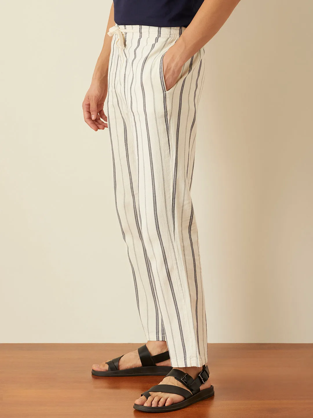 Cream Plain Loose Pants