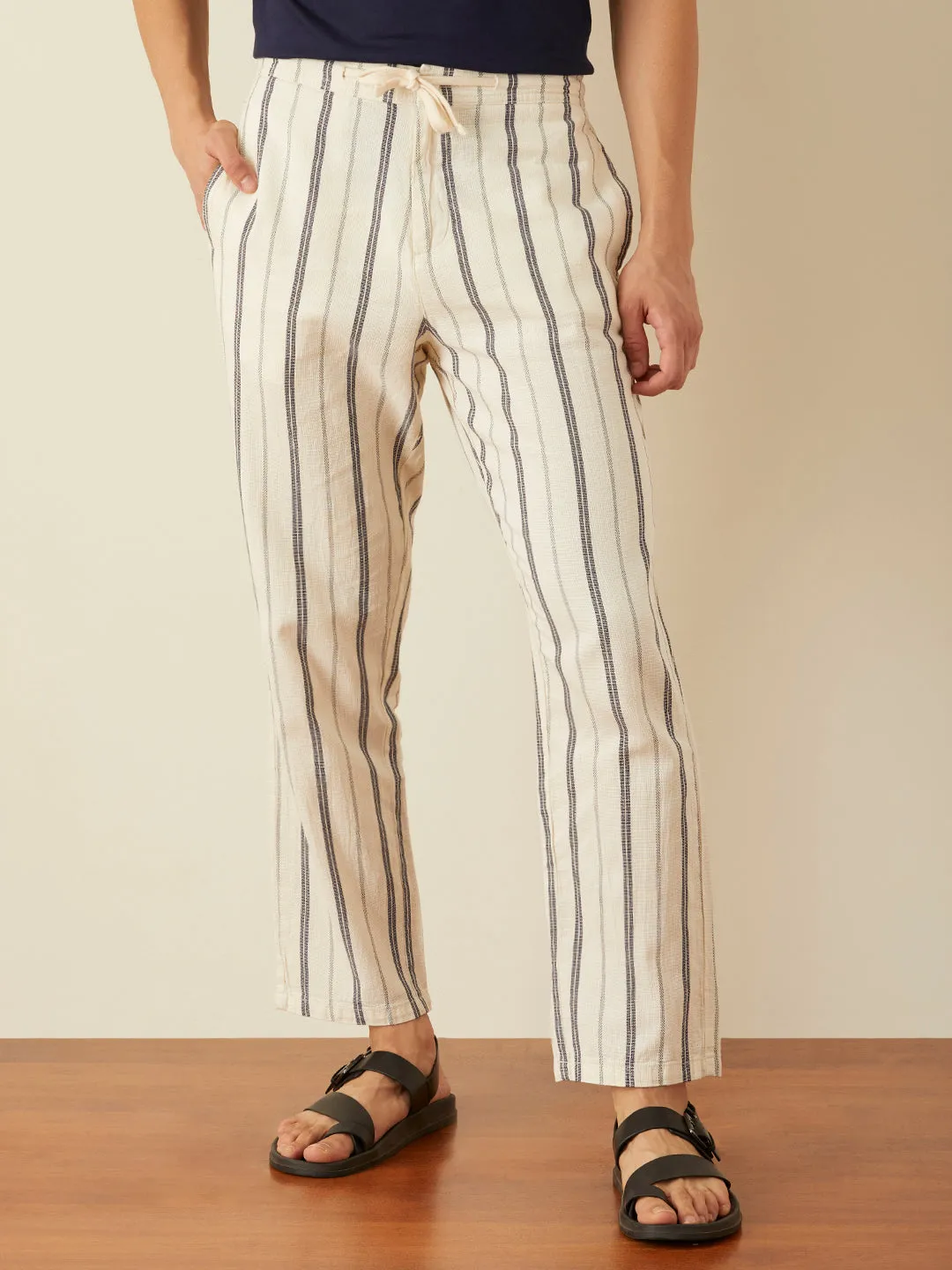 Cream Plain Loose Pants