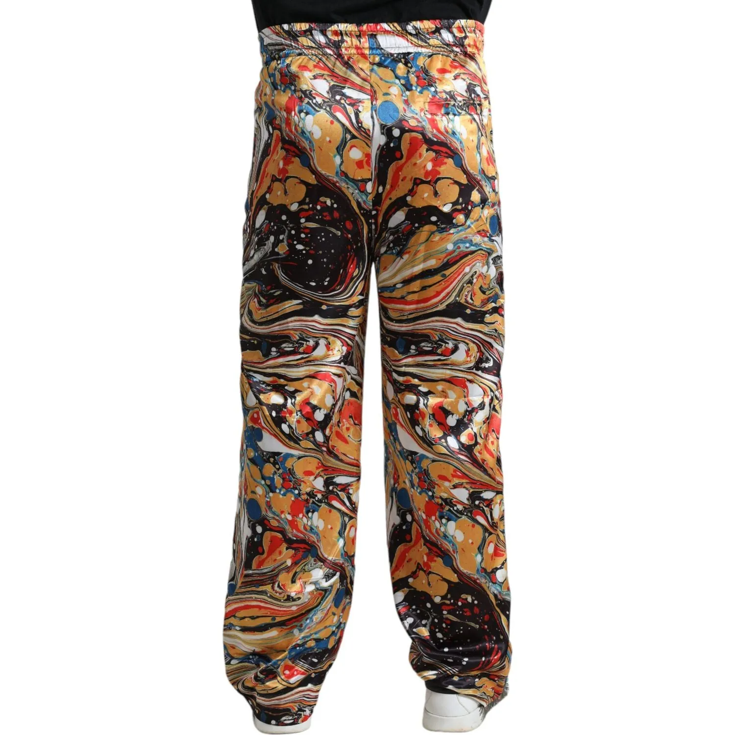 Dolce & Gabbana Elegant Satin Track Pants in Multicolor Marble