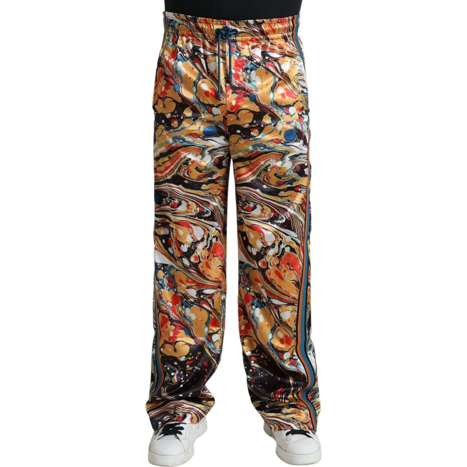 Dolce & Gabbana Elegant Satin Track Pants in Multicolor Marble