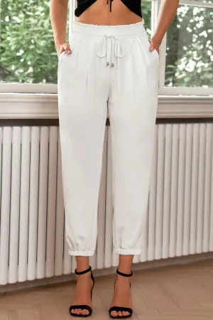 Drawstring White Resort Vacation Cropped Joggers