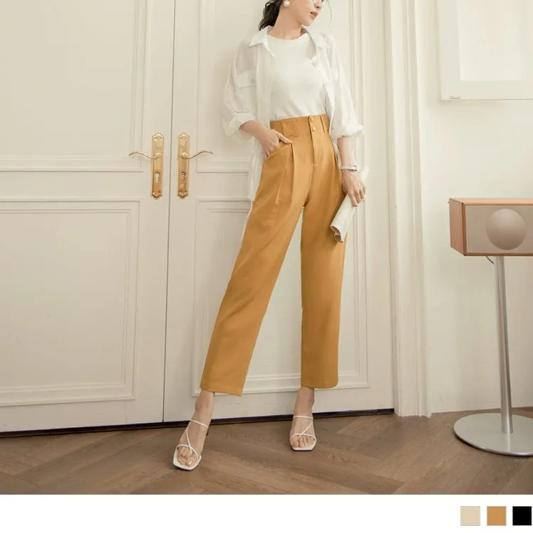 ELEGANT HIGH WAIST PLEAT STRAIGHT LONG PANTS