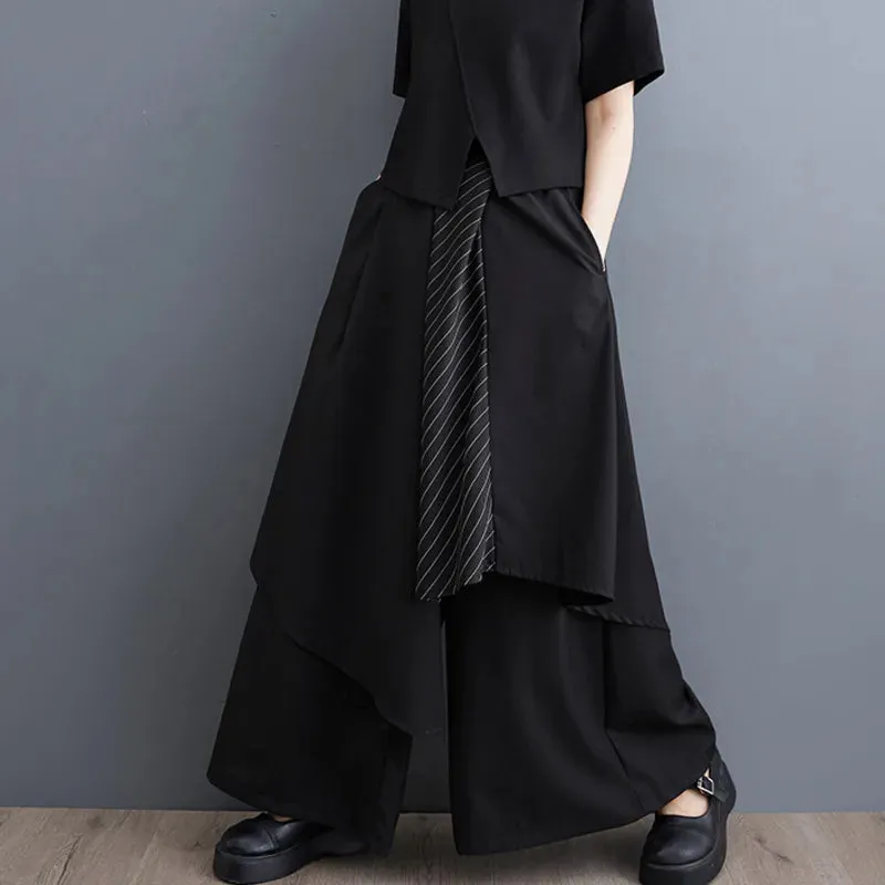 HEYFANCYSTYLE Black Irregular Wide Leg Skirt Trousers