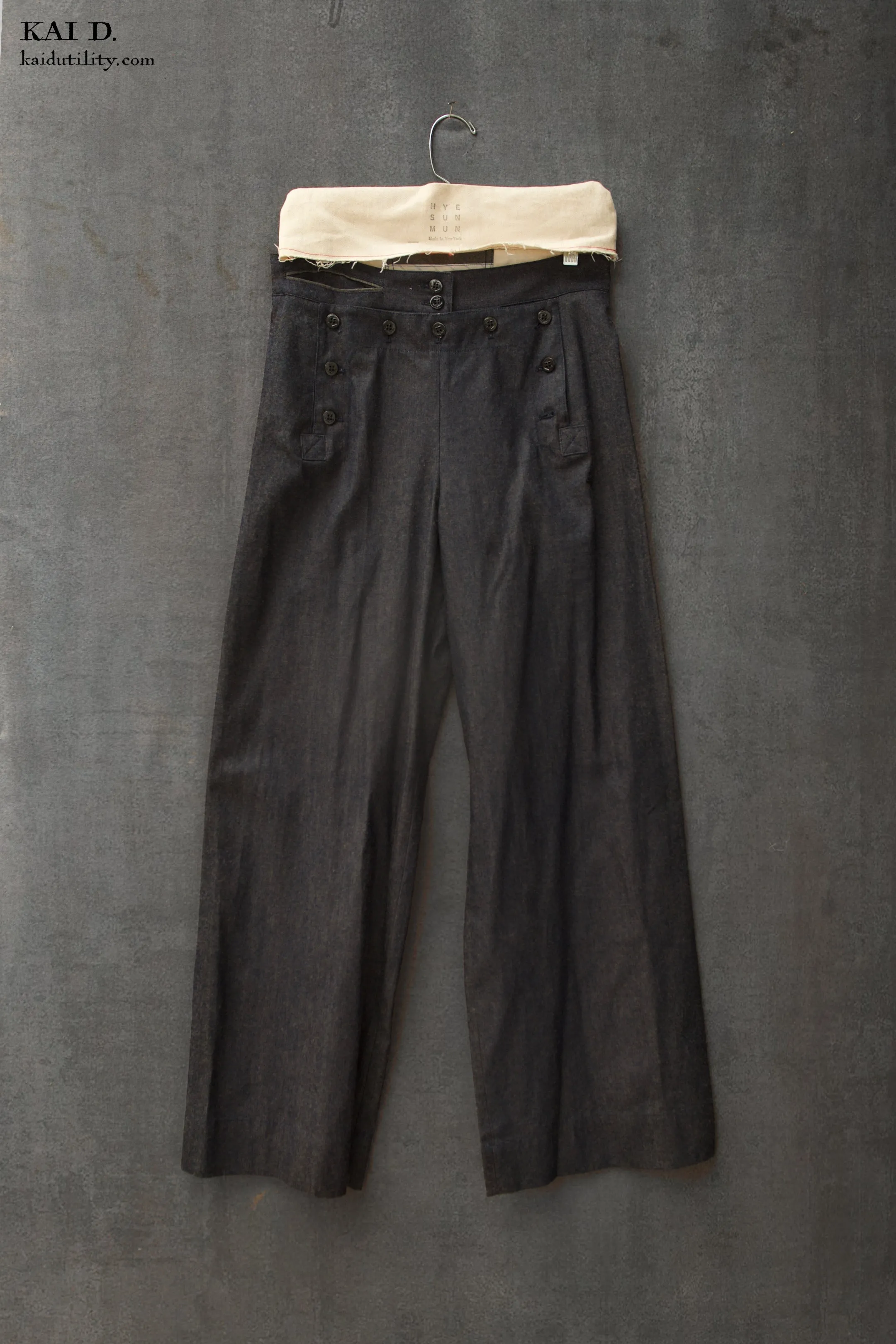 Light Weight Denim Sailor Pants - Dark Indigo -  S