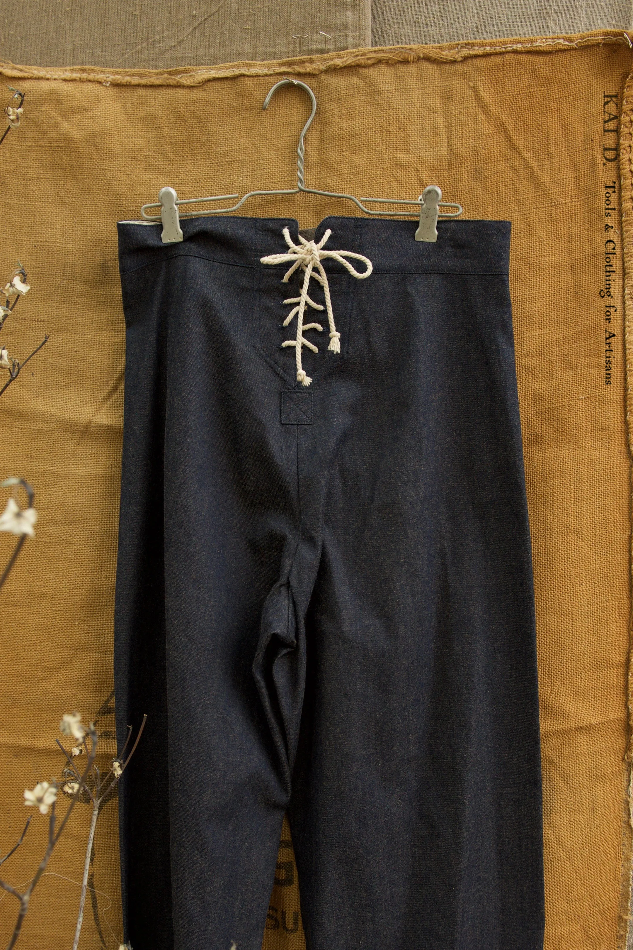 Light Weight Denim Sailor Pants - Dark Indigo -  S