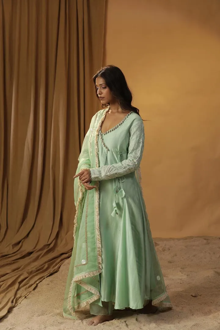 PISTA GREEN ANGRAKHA SUIT SET