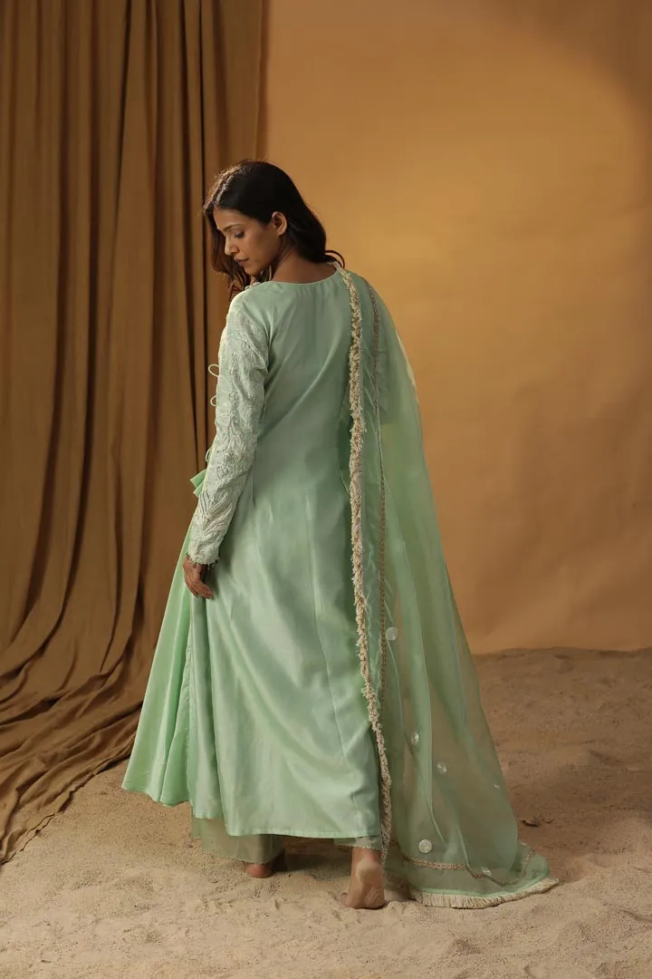 PISTA GREEN ANGRAKHA SUIT SET