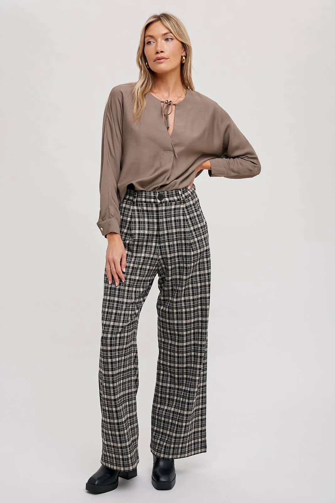 PLAID WIDE PANTS