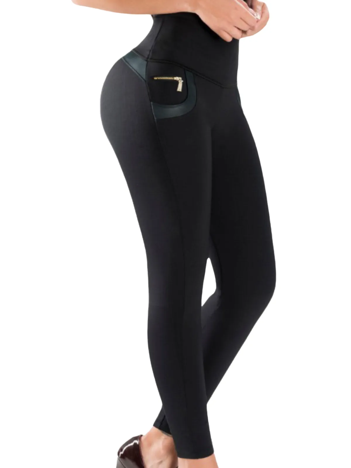 Sculpting Leggings with Butt Lift, Cellulite Concealment & Faux Leather Detail – Ultimate Shaping & Style