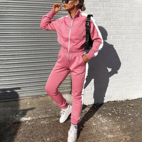 Solid Color Women Sport Suit Two-piece Set