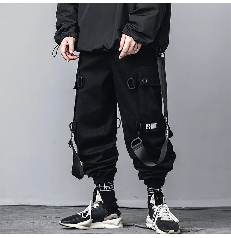 Strap Accent Streetwear Style Men Jogger Pants