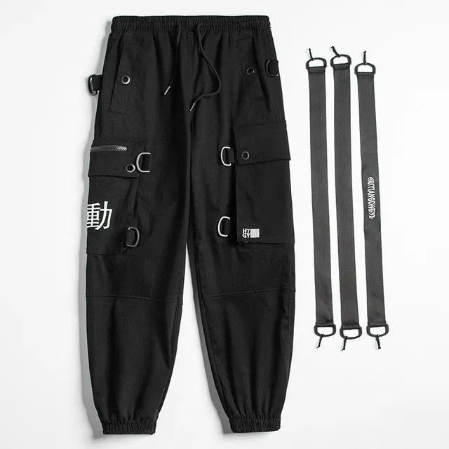 Strap Accent Streetwear Style Men Jogger Pants