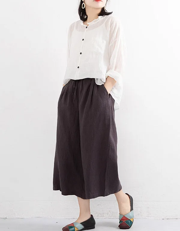 Summer Linen Cropped Wide-Leg Pants