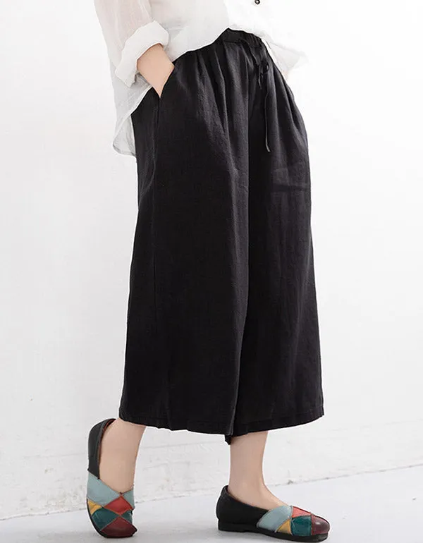 Summer Linen Cropped Wide-Leg Pants