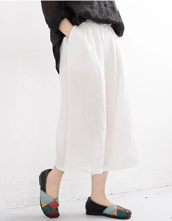 Summer Linen Cropped Wide-Leg Pants