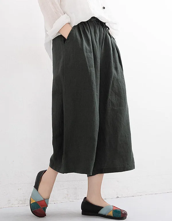 Summer Linen Cropped Wide-Leg Pants