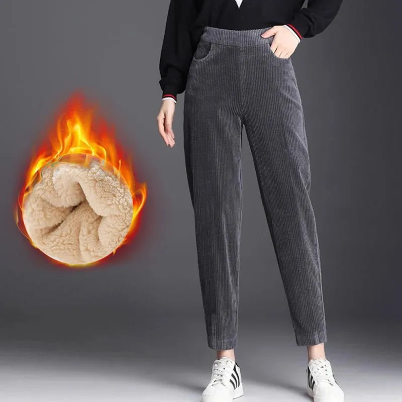 Thick Plush Corduroy Casual Pants For Women in winter