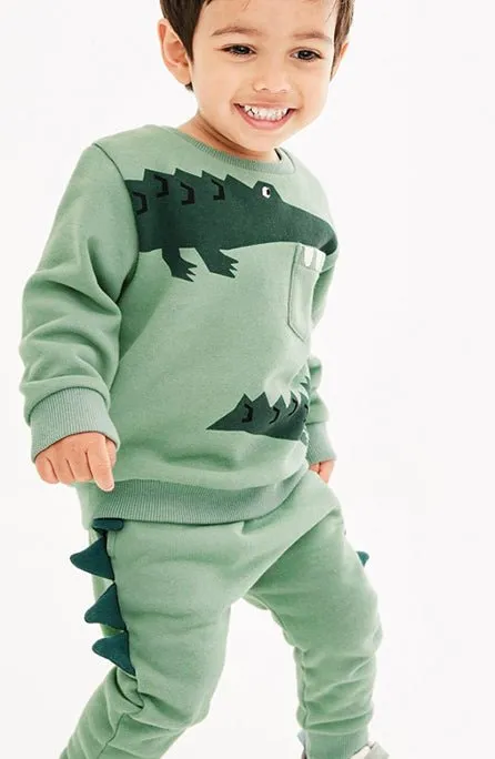 Toddler/Kid's Cartoon 3D Crocodile Green Sweatshirt and Pants Set