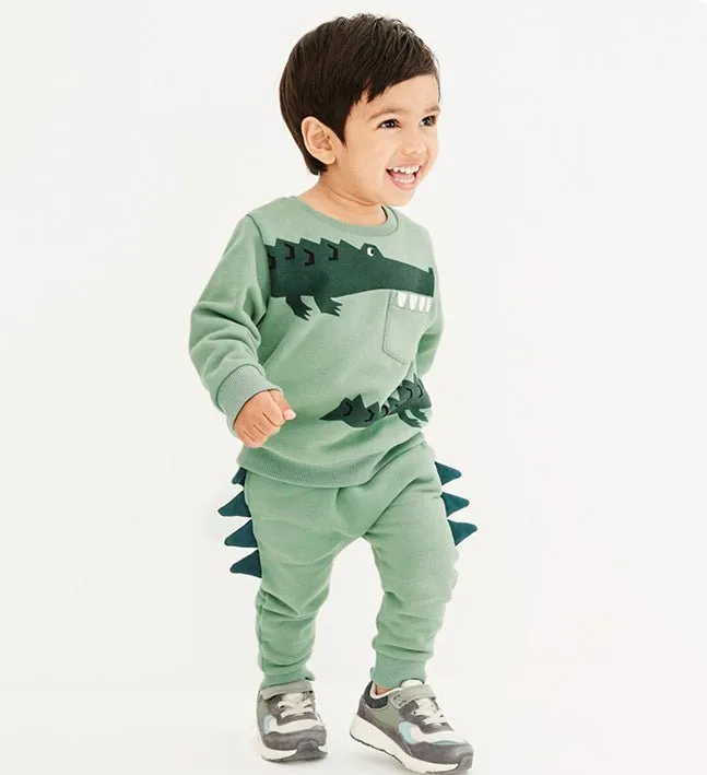 Toddler/Kid's Cartoon 3D Crocodile Green Sweatshirt and Pants Set