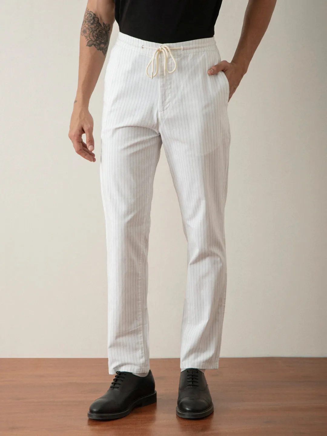 White Striped Loose Pants