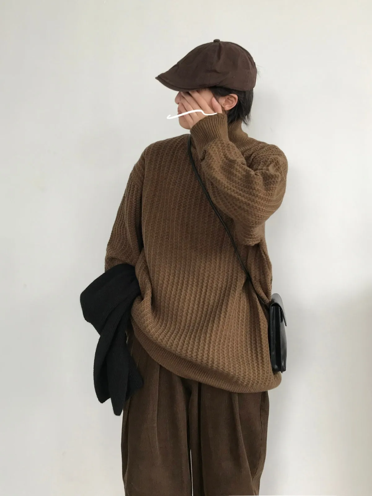 WLS Retro Caramel Loose Turtleneck Sweater