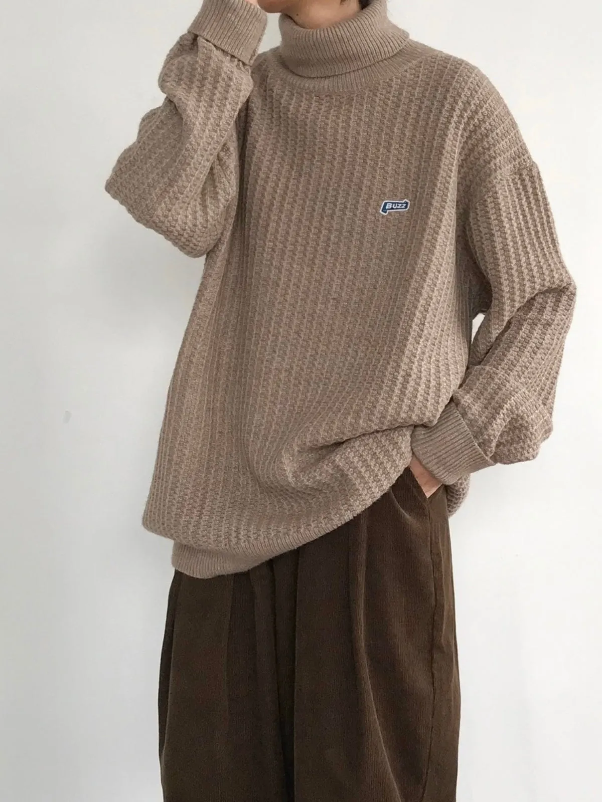 WLS Retro Caramel Loose Turtleneck Sweater