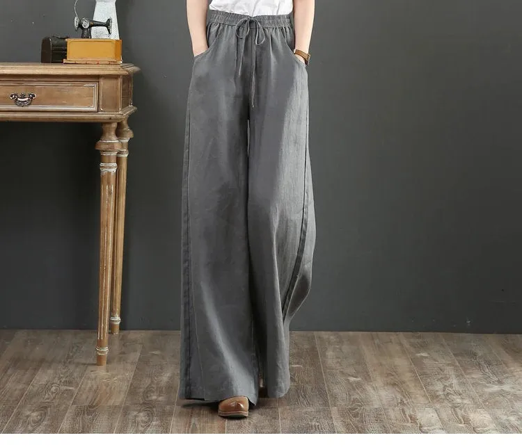 Womens Linen Pants - Loose Fitting Minimalist Elegant With Pocket - Womans Casual Pants - Soft Loose Pants - Wide Leg Trousers - Elastic