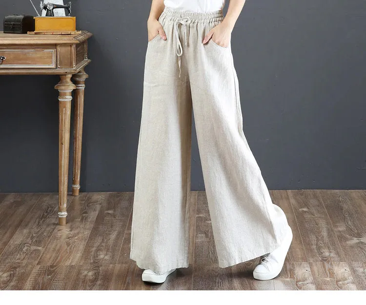 Womens Linen Pants - Loose Fitting Minimalist Elegant With Pocket - Womans Casual Pants - Soft Loose Pants - Wide Leg Trousers - Elastic